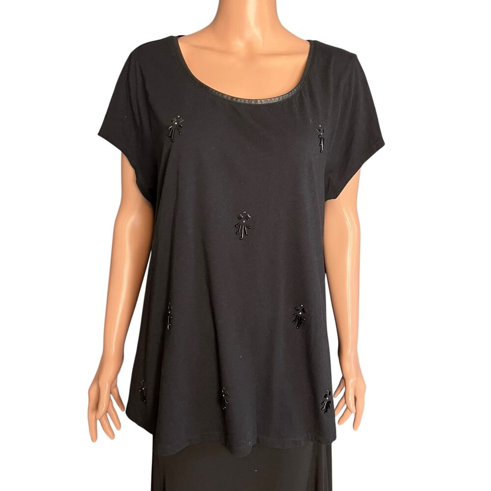 Lane Bryant Embellished Black Blouse 22/24 Faux Leather Trim Officewear
